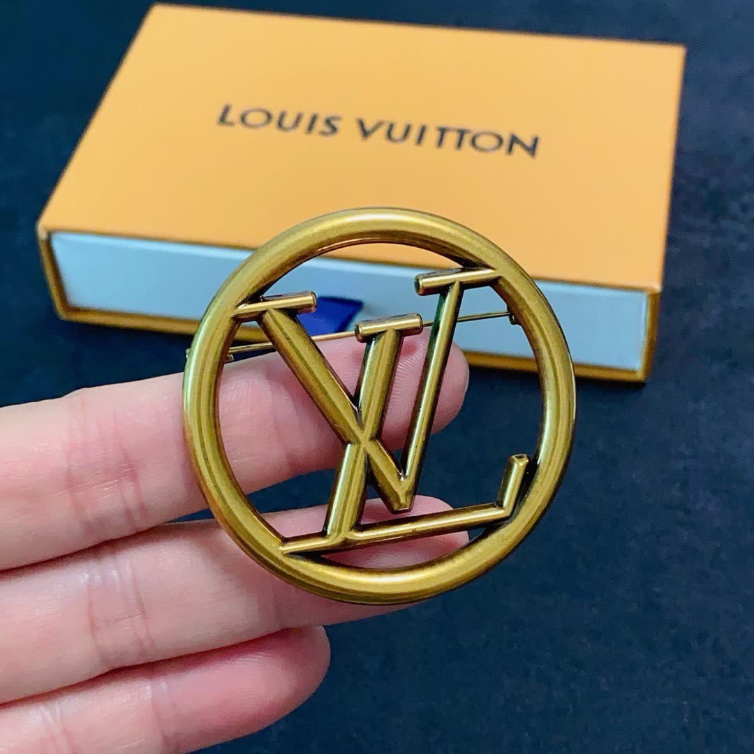 Louis Vuitton Gold Tone Logo Brooch